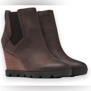 Sorel Brown Leather Wedge Booties